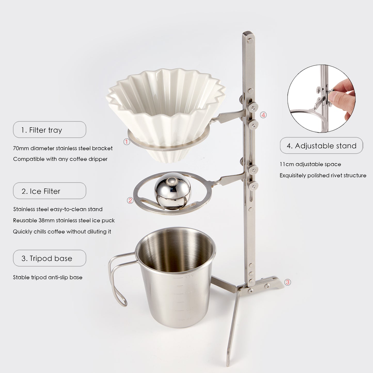 Adjustable Stainless Steel Pour-Over & Cold Drip Coffee Stand